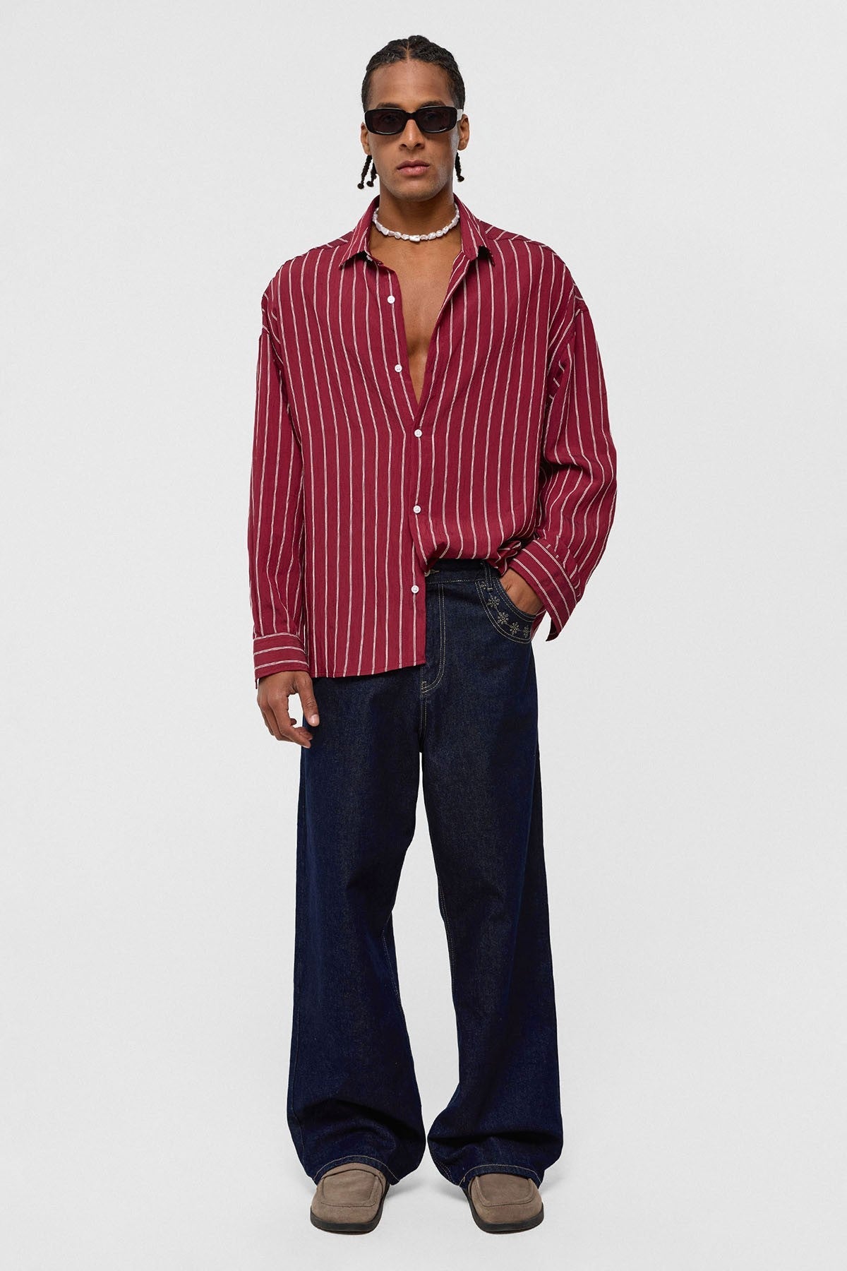 Oversized Striped Long-Sleeve Shirt