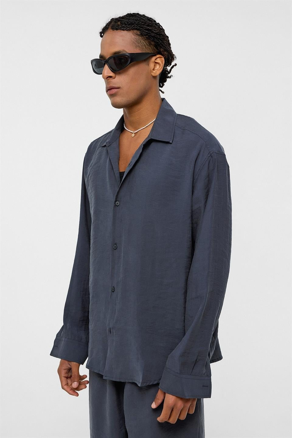 Basic Oversized Long-Sleeve Modal-Blend Shirt