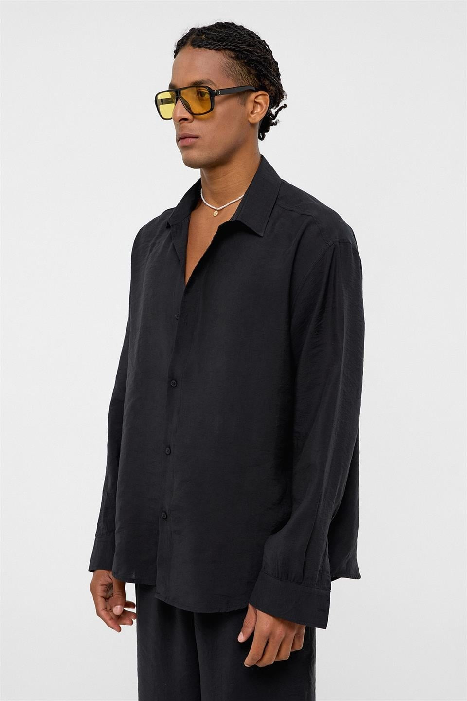 Basic Oversized Long-Sleeve Modal-Blend Shirt