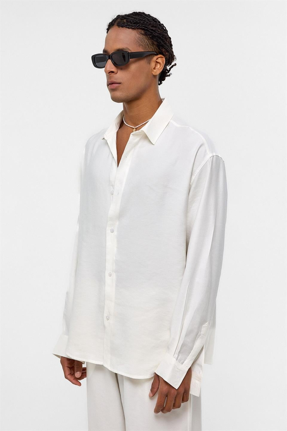 Basic Oversized Long-Sleeve Modal-Blend Shirt