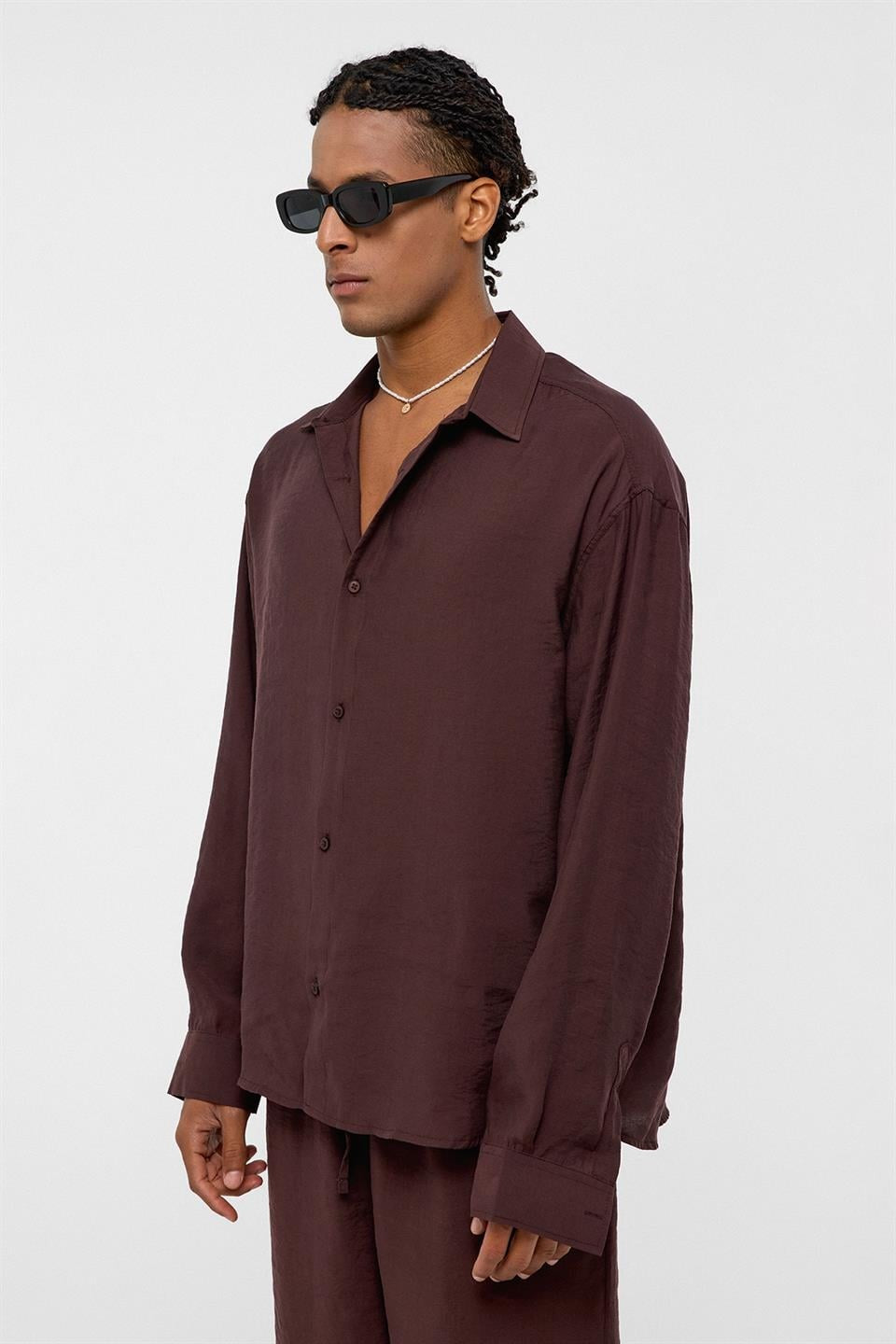 Basic Oversized Long-Sleeve Modal-Blend Shirt V40-61