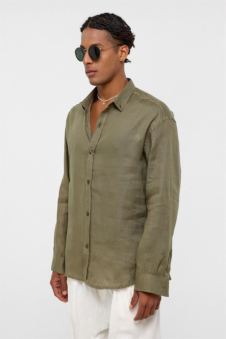 100% Linen Oversized Long-Sleeve Shirt