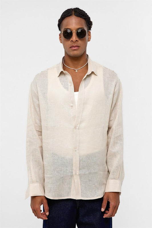 100% Linen Oversized Long-Sleeve Shirt
