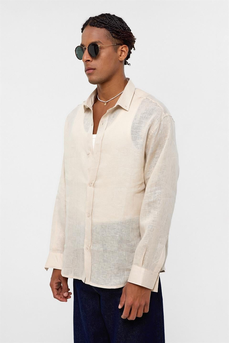 100% Linen Oversized Long-Sleeve Shirt