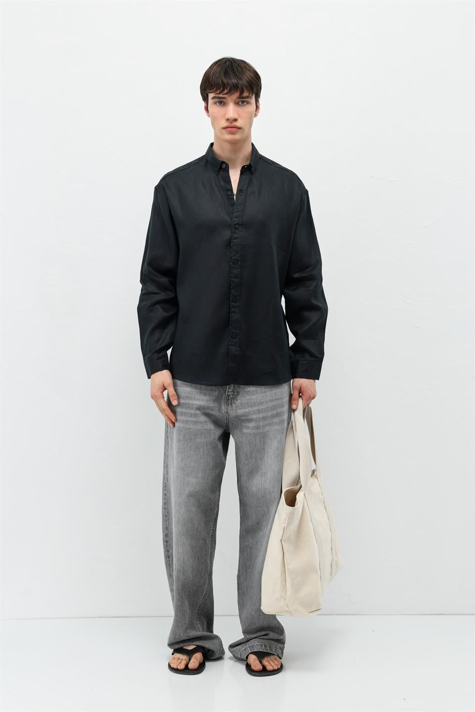 100% Linen Oversized Long-Sleeve Shirt