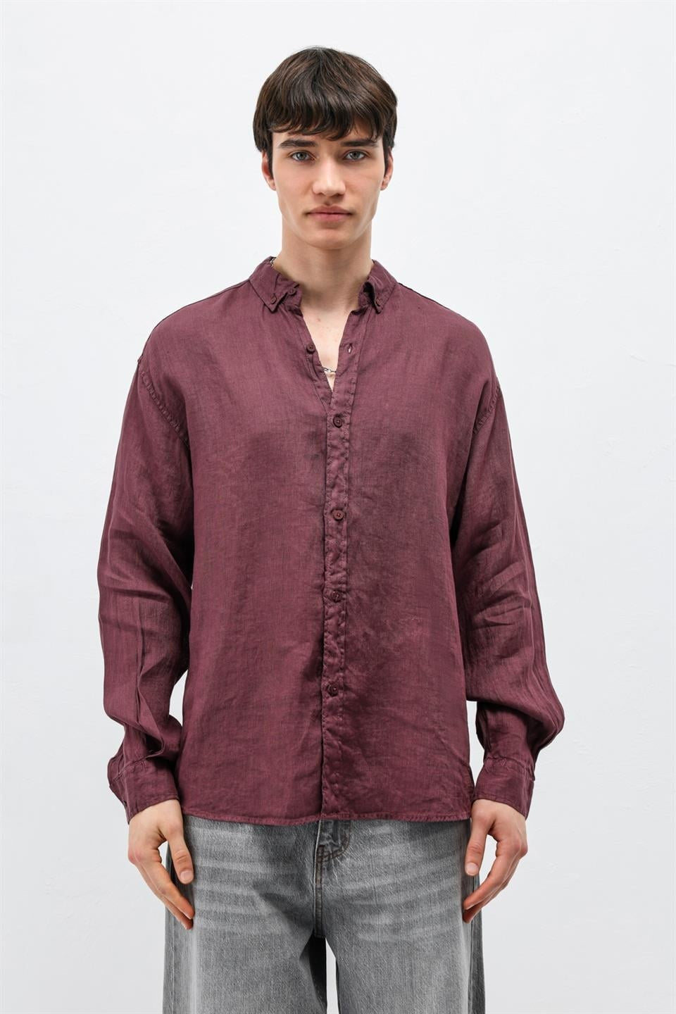 100% Linen Oversized Long-Sleeve Shirt