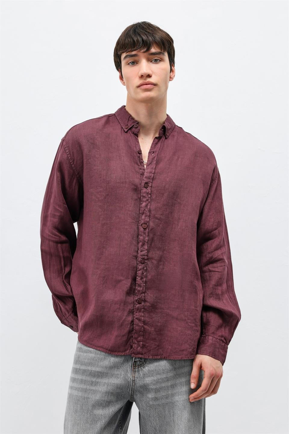 100% Linen Oversized Long-Sleeve Shirt