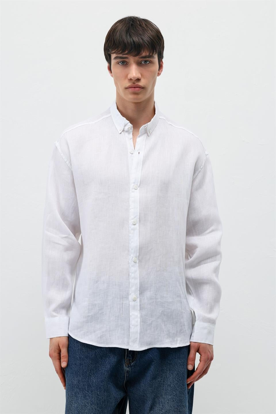100% Linen Oversized Long-Sleeve Shirt