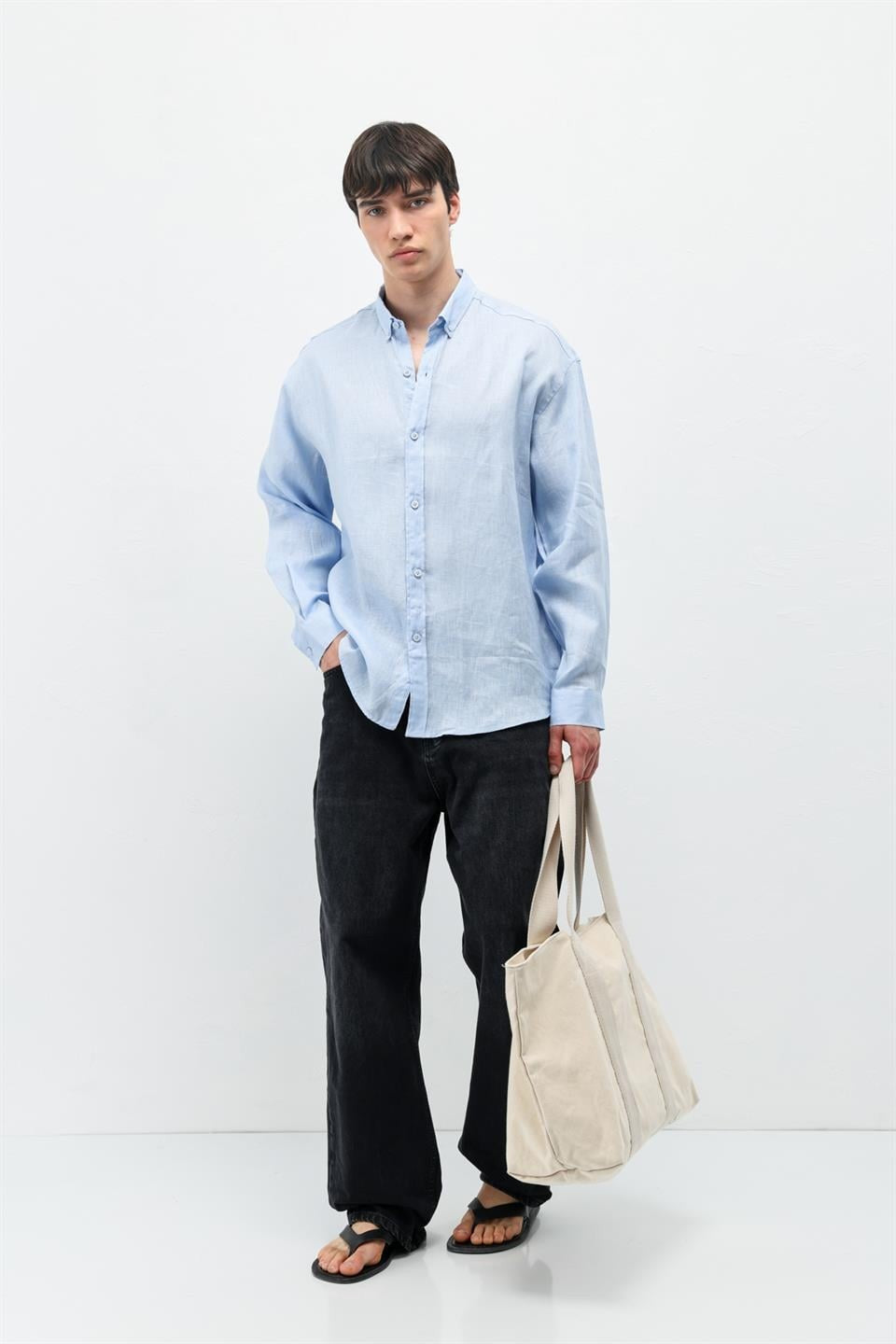 100% Linen Oversized Long-Sleeve Shirt