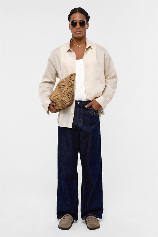 100% Linen Oversized Long-Sleeve Shirt