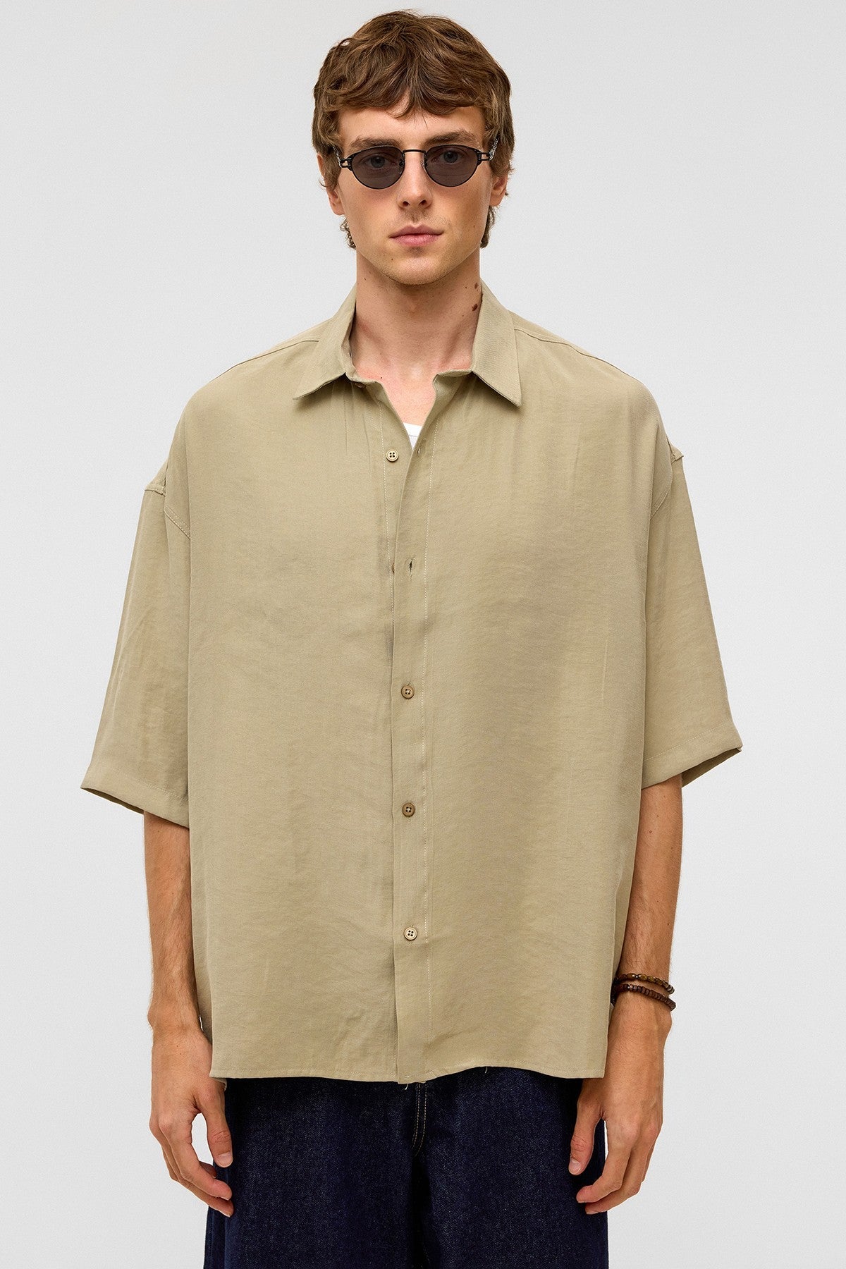 Basic Oversized Short-Sleeve Modal Shirt