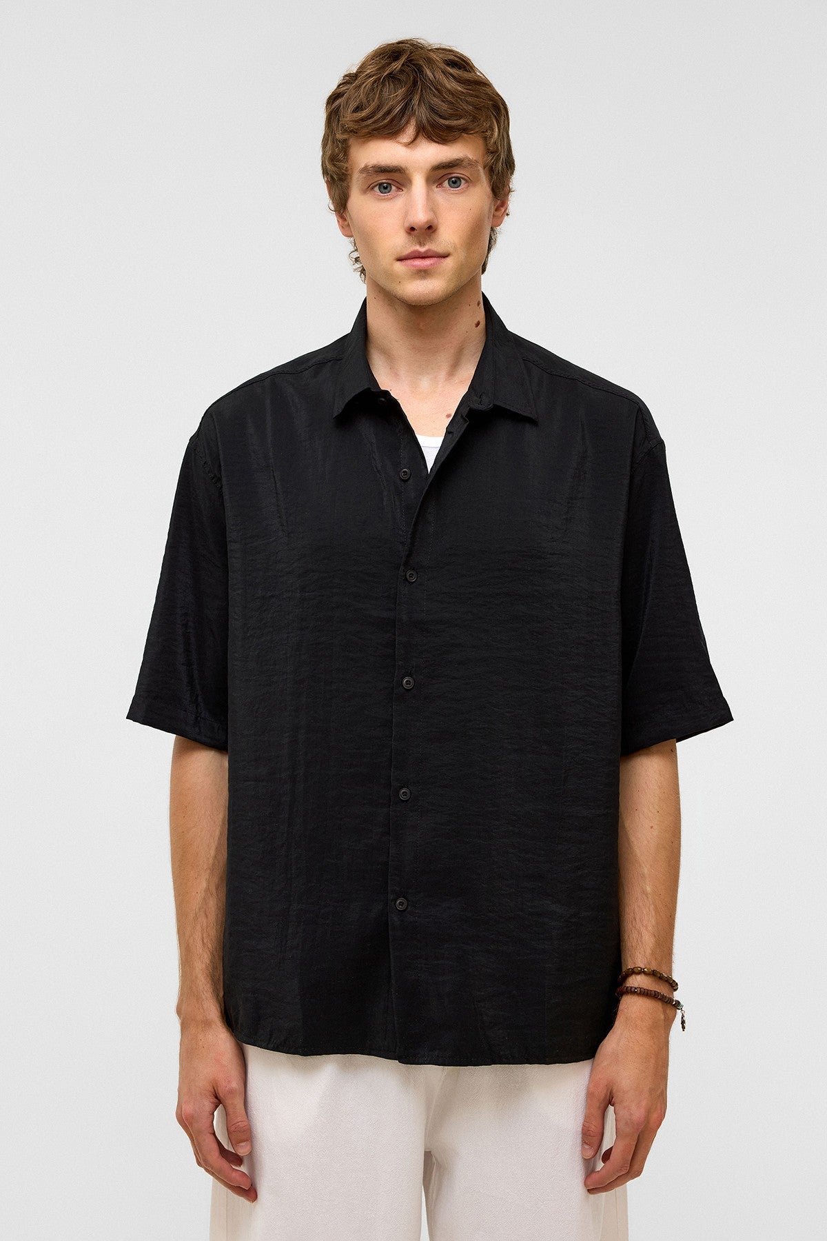 Basic Oversized Short-Sleeve Modal Shirt