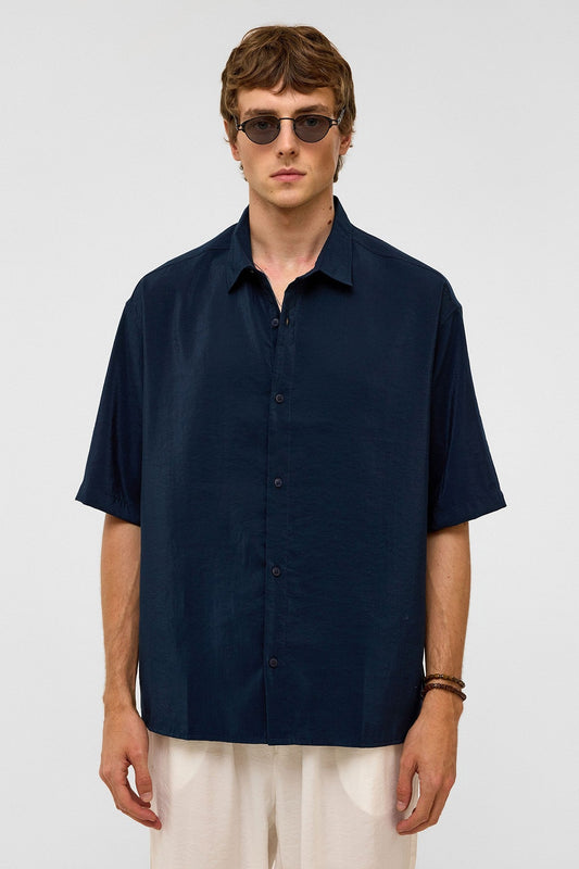 Basic Oversized Short-Sleeve Modal Shirt