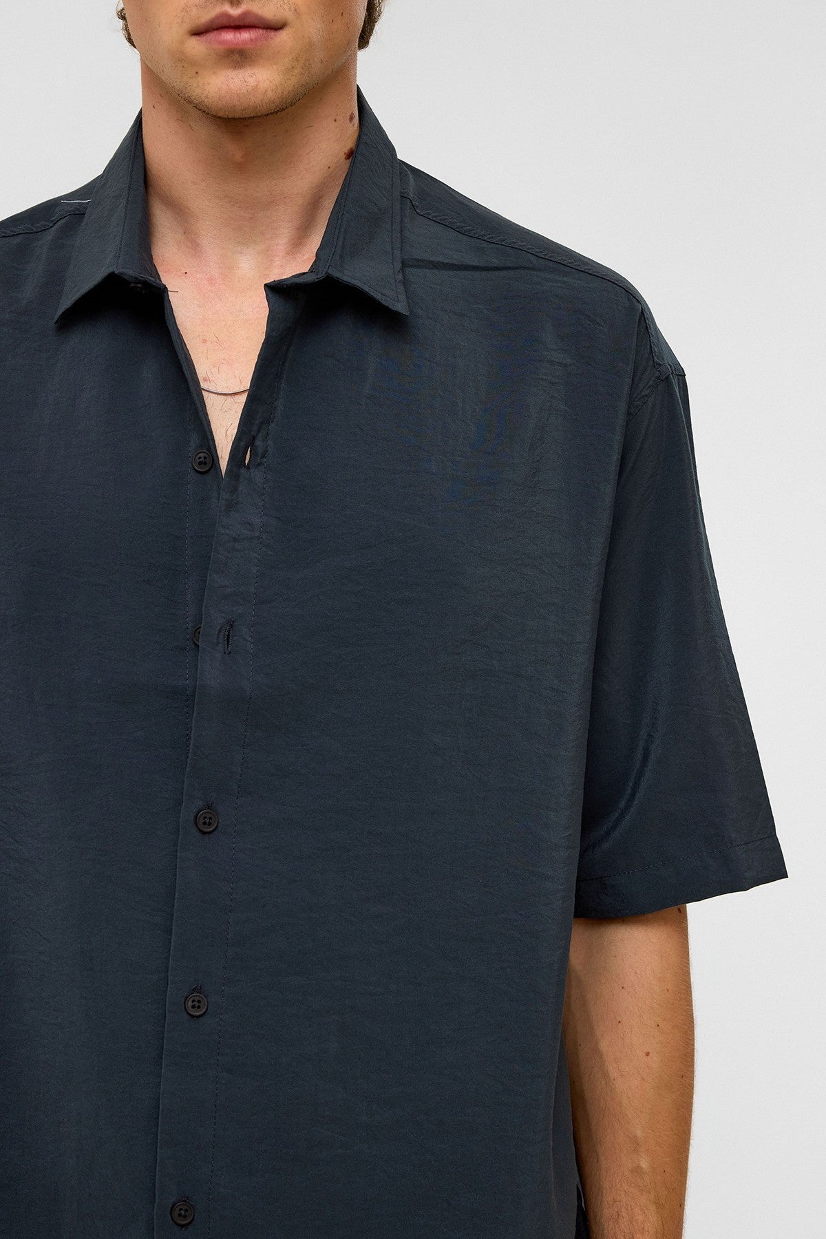 Basic Oversized Short-Sleeve Modal Shirt