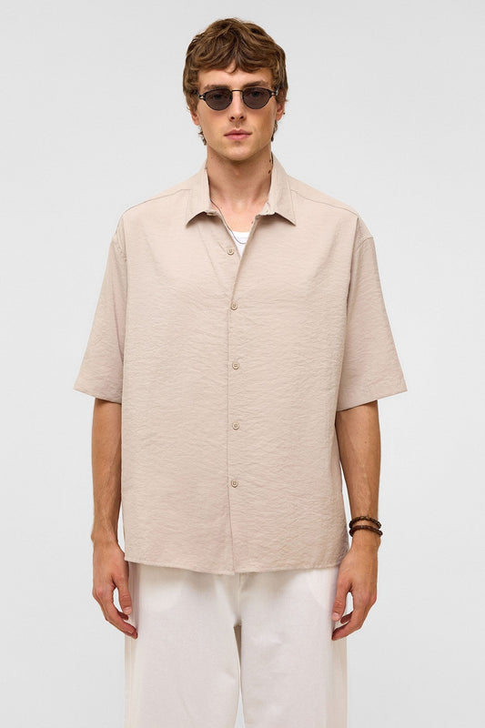 Basic Oversized Short-Sleeve Modal Shirt