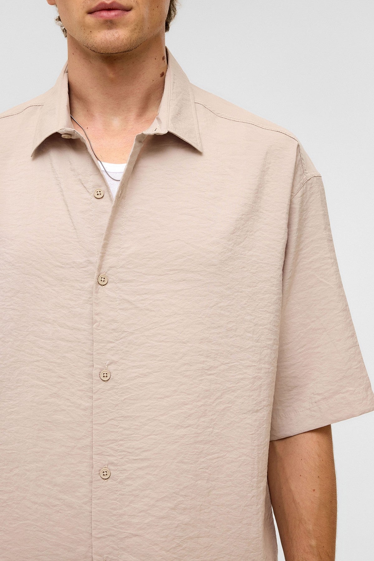Basic Oversized Short-Sleeve Modal Shirt