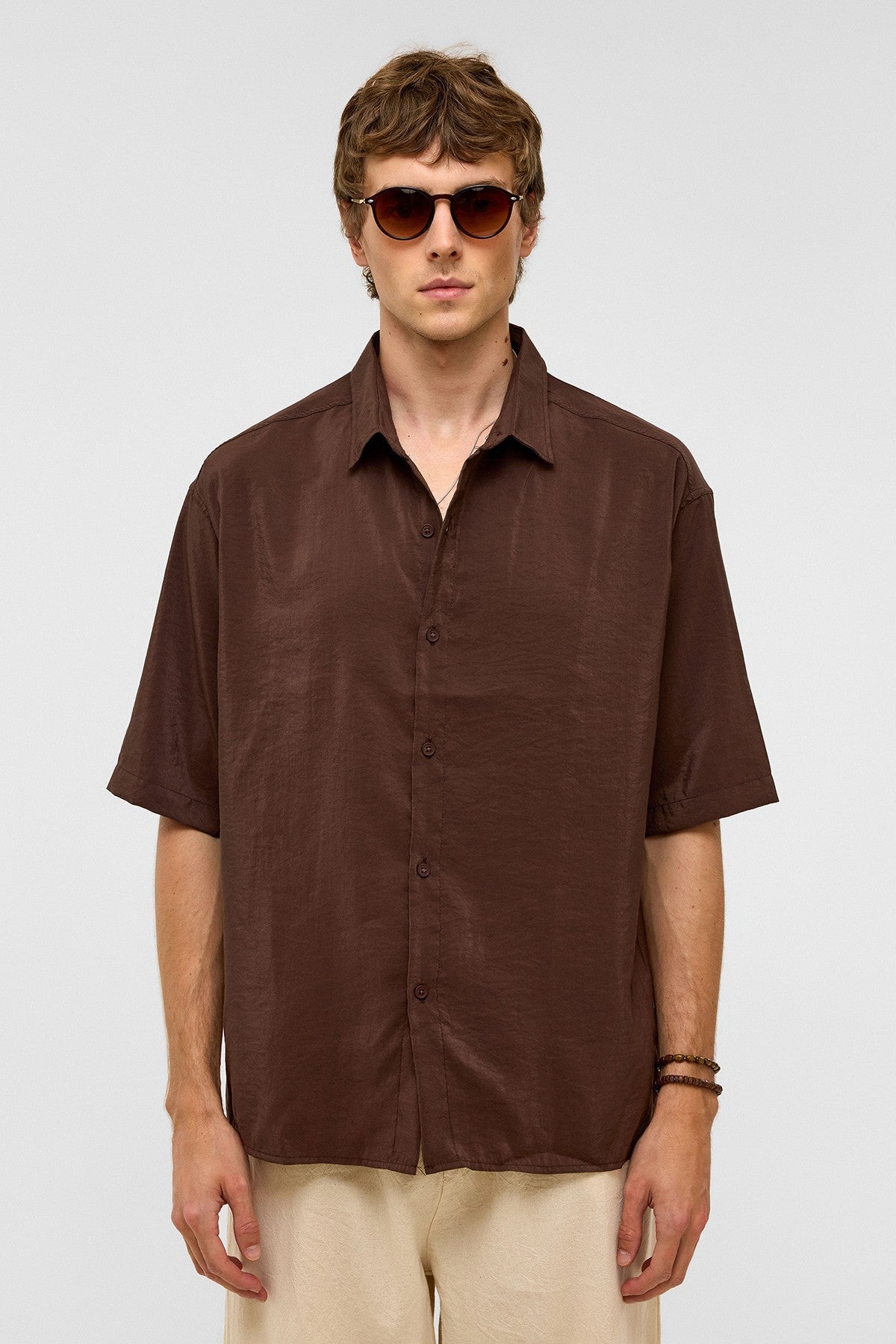 Basic Oversized Short-Sleeve Modal Shirt
