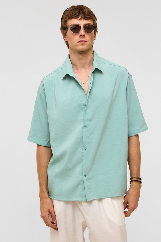 Basic Oversized Short-Sleeve Modal Shirt