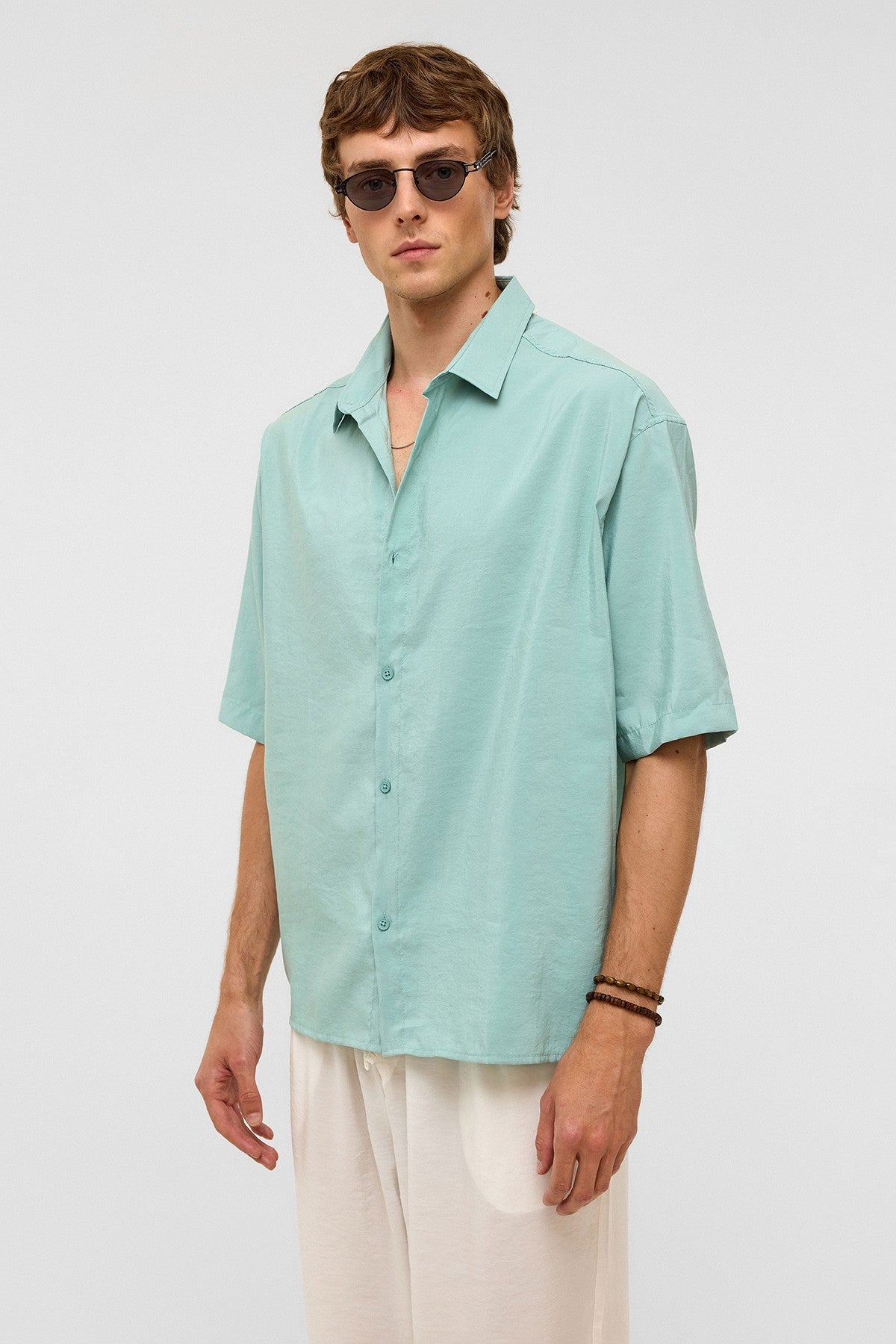 Basic Oversized Short-Sleeve Modal Shirt