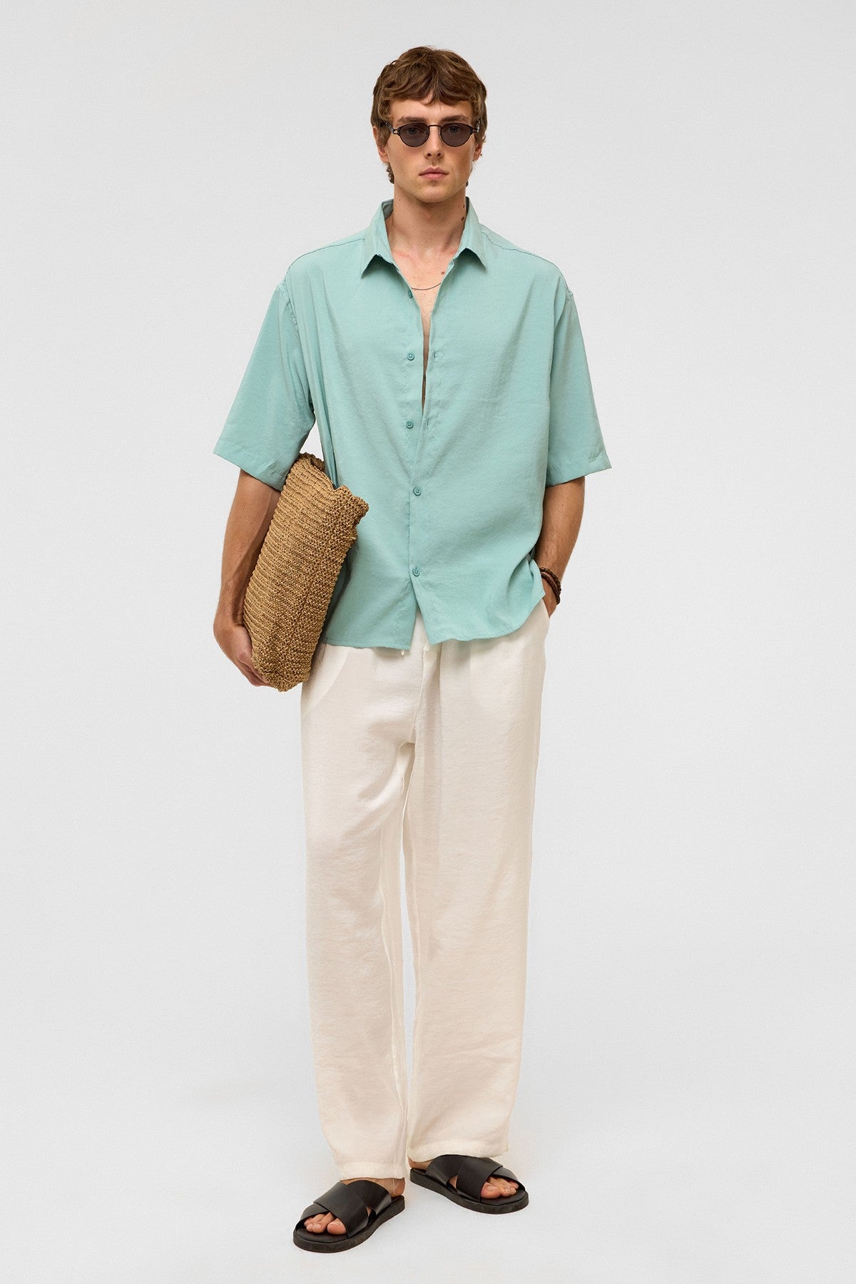 Basic Oversized Short-Sleeve Modal Shirt