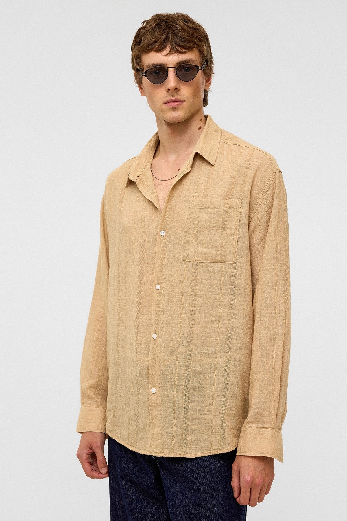 Oversized Striped Long-Sleeved Linen Shirt