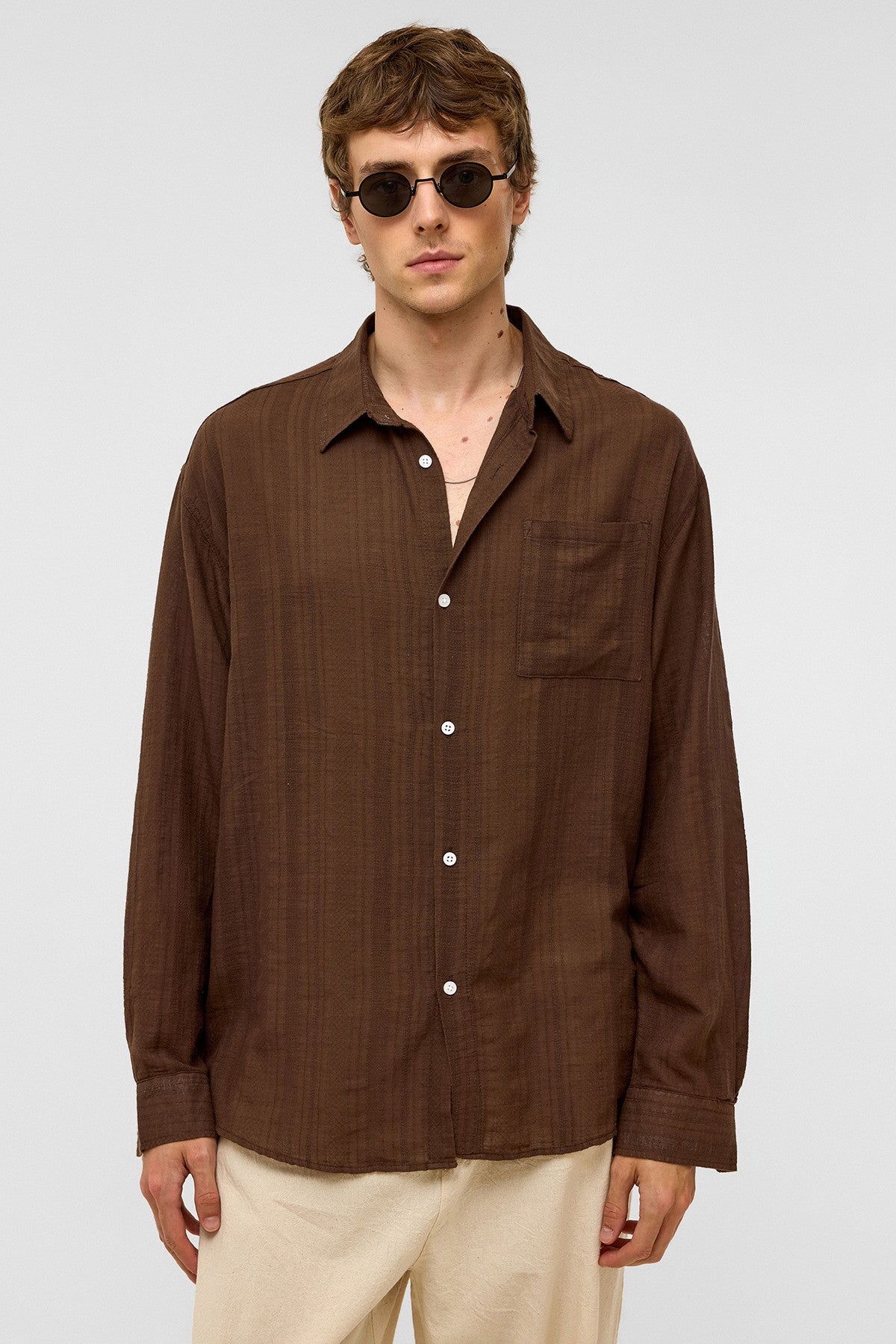Oversized Striped Long-Sleeved Linen Shirt