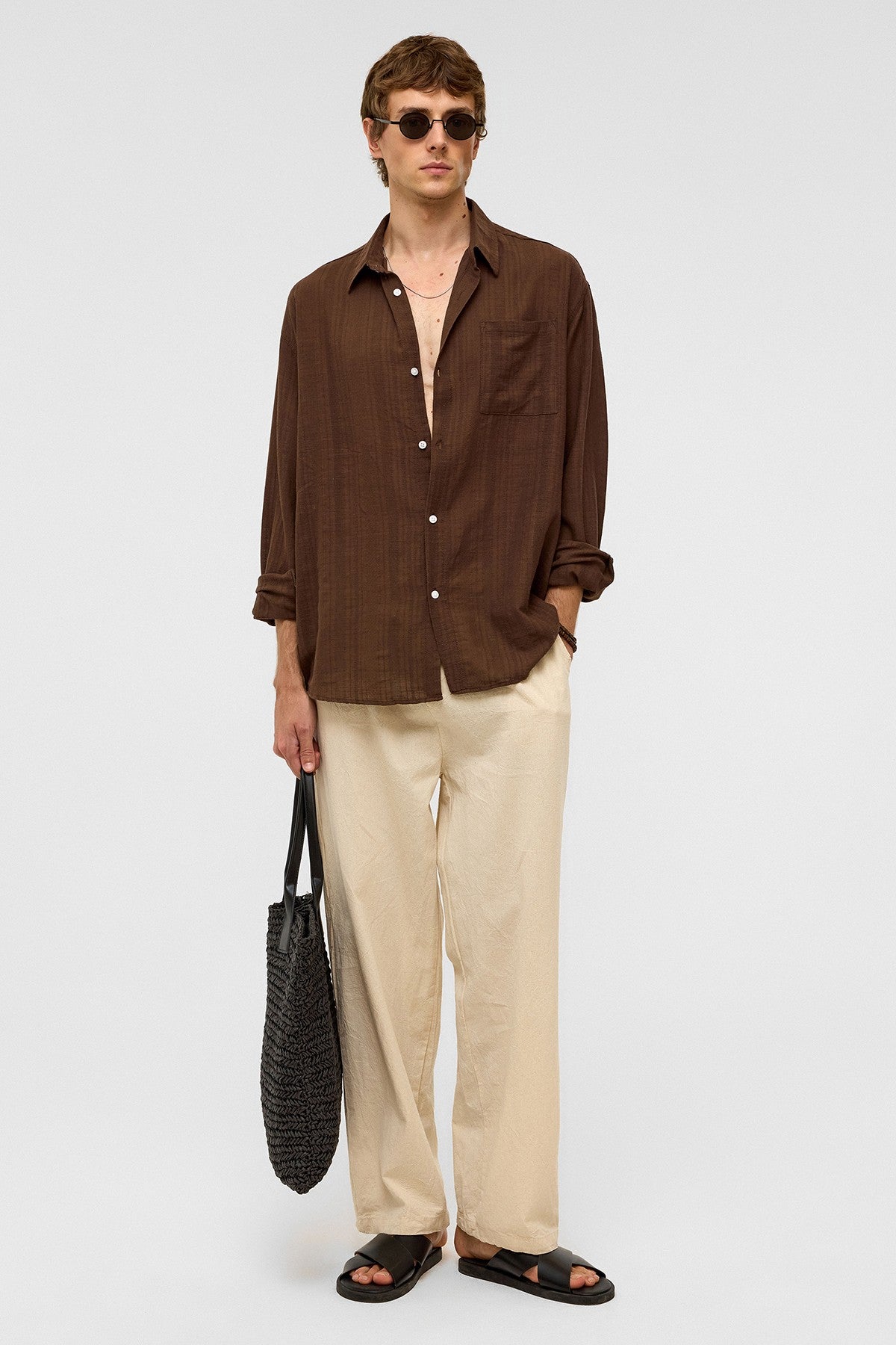 Oversized Striped Long-Sleeved Linen Shirt