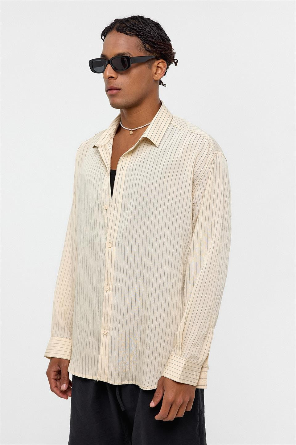 Oversized Striped Long-Sleeve Shirt