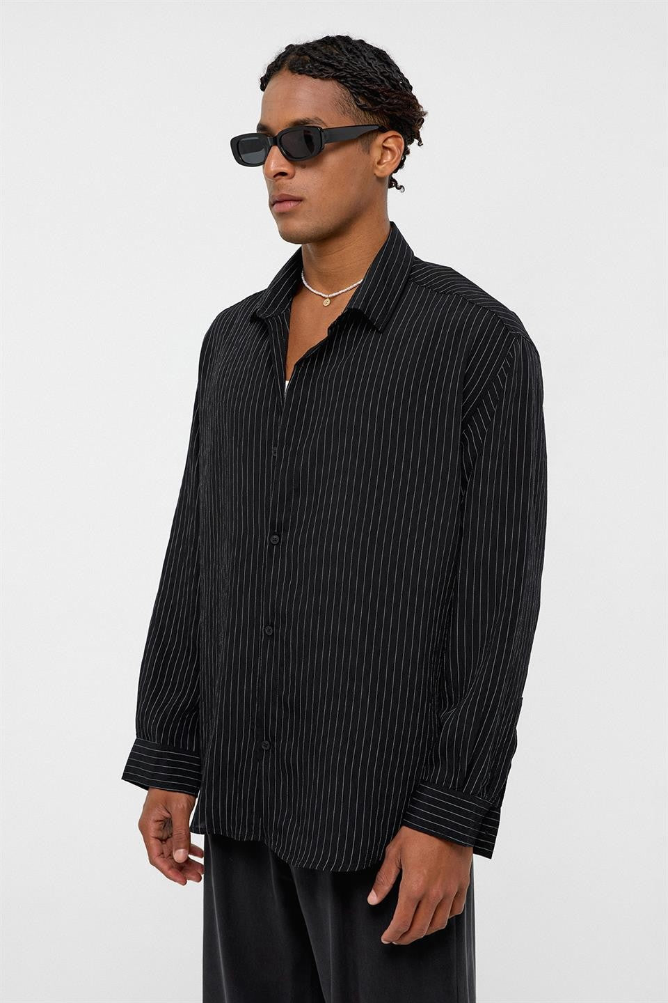 Oversized Striped Long-Sleeve Shirt