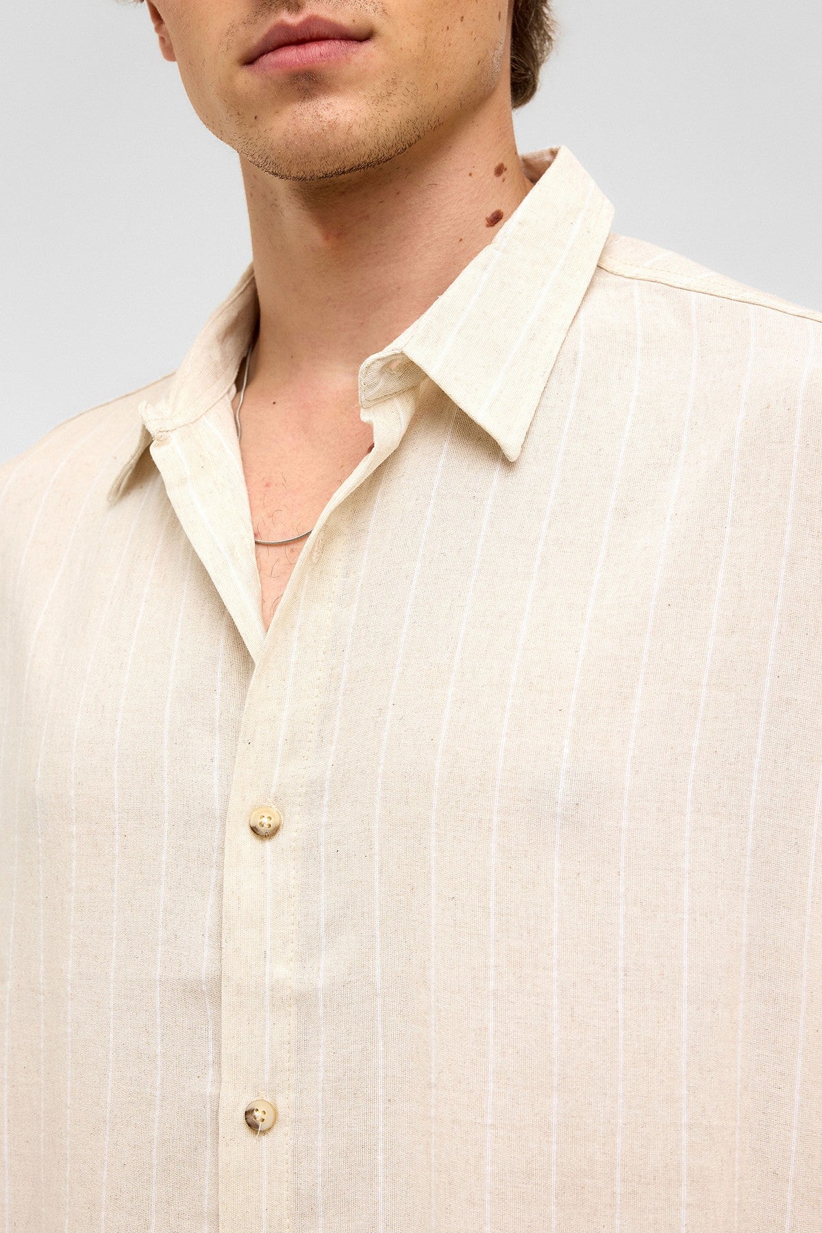 Oversized Striped Short-Sleeved Linen Shirt