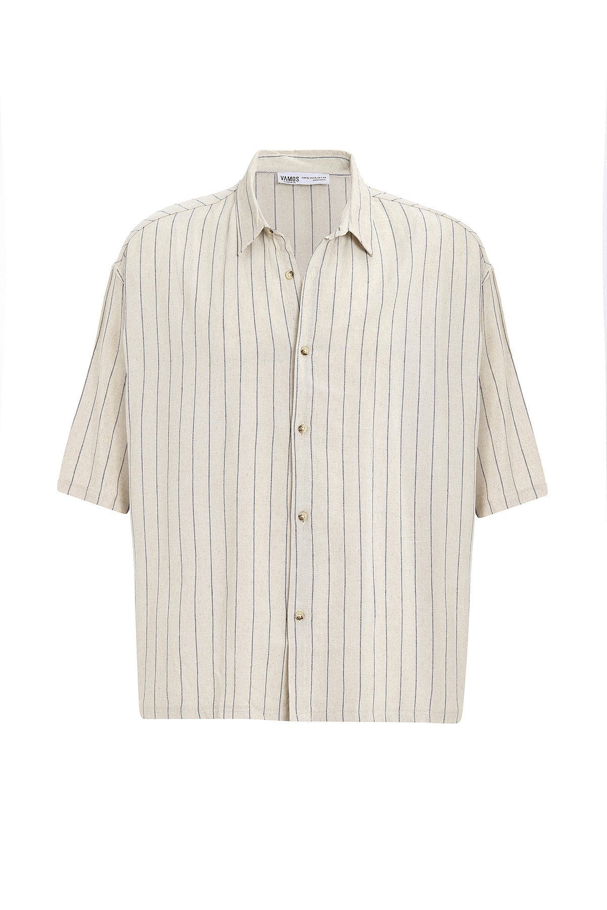 Oversized Striped Short-Sleeved Linen Shirt