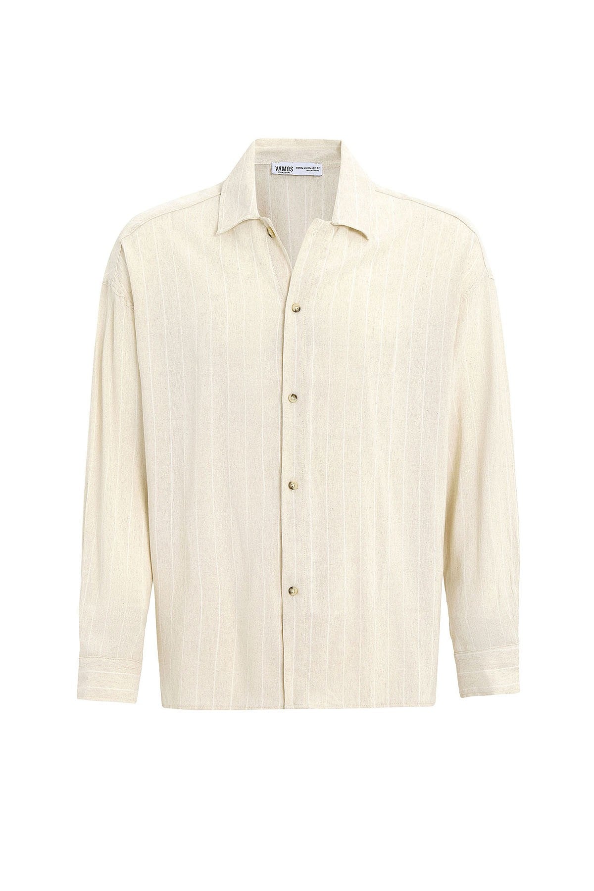 Oversized Long-Sleeved Striped Linen Shirt