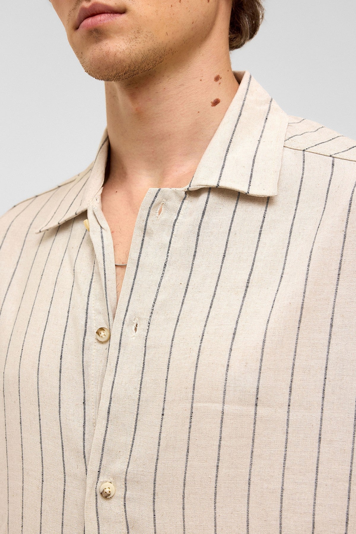 Oversized Long-Sleeved Striped Linen Shirt