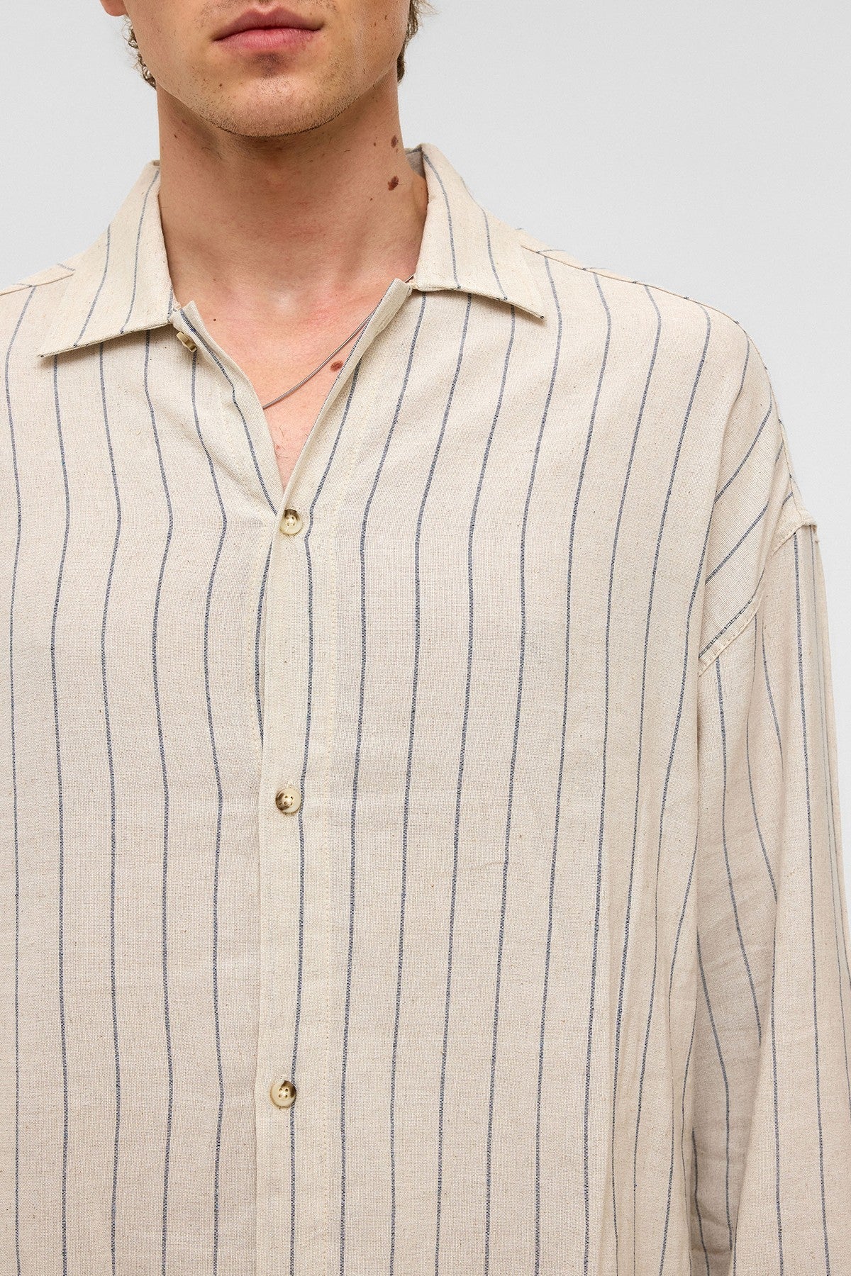 Oversized Long-Sleeved Striped Linen Shirt