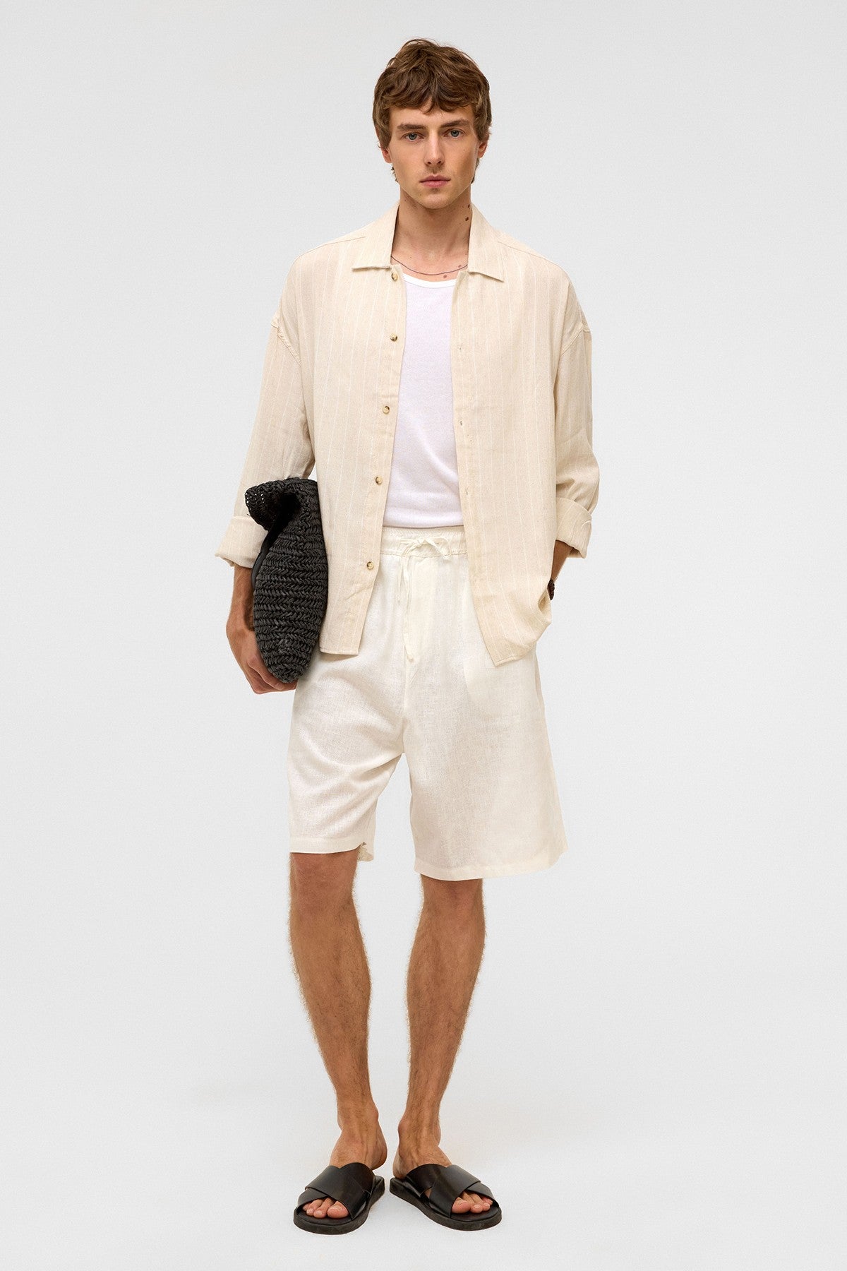 Oversized Long-Sleeved Striped Linen Shirt
