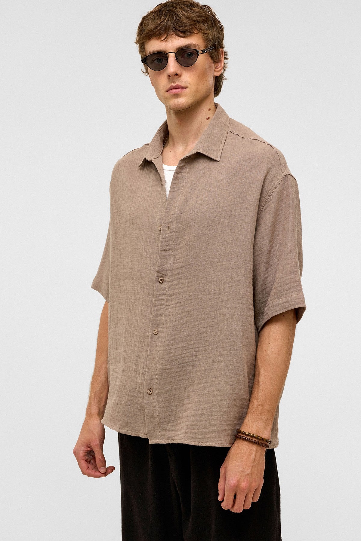 Oversized Short-Sleeved Muslin Shirt