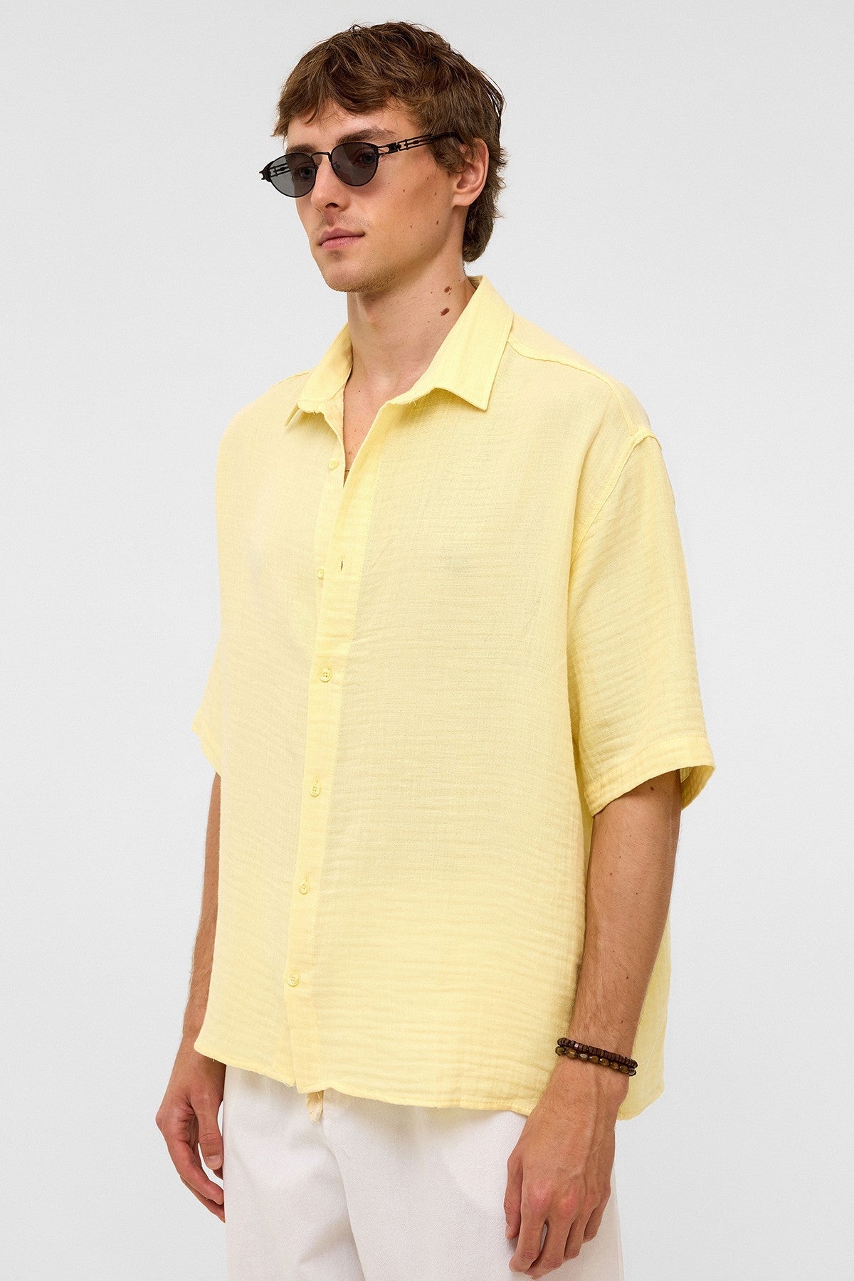Oversized Short-Sleeved Muslin Shirt