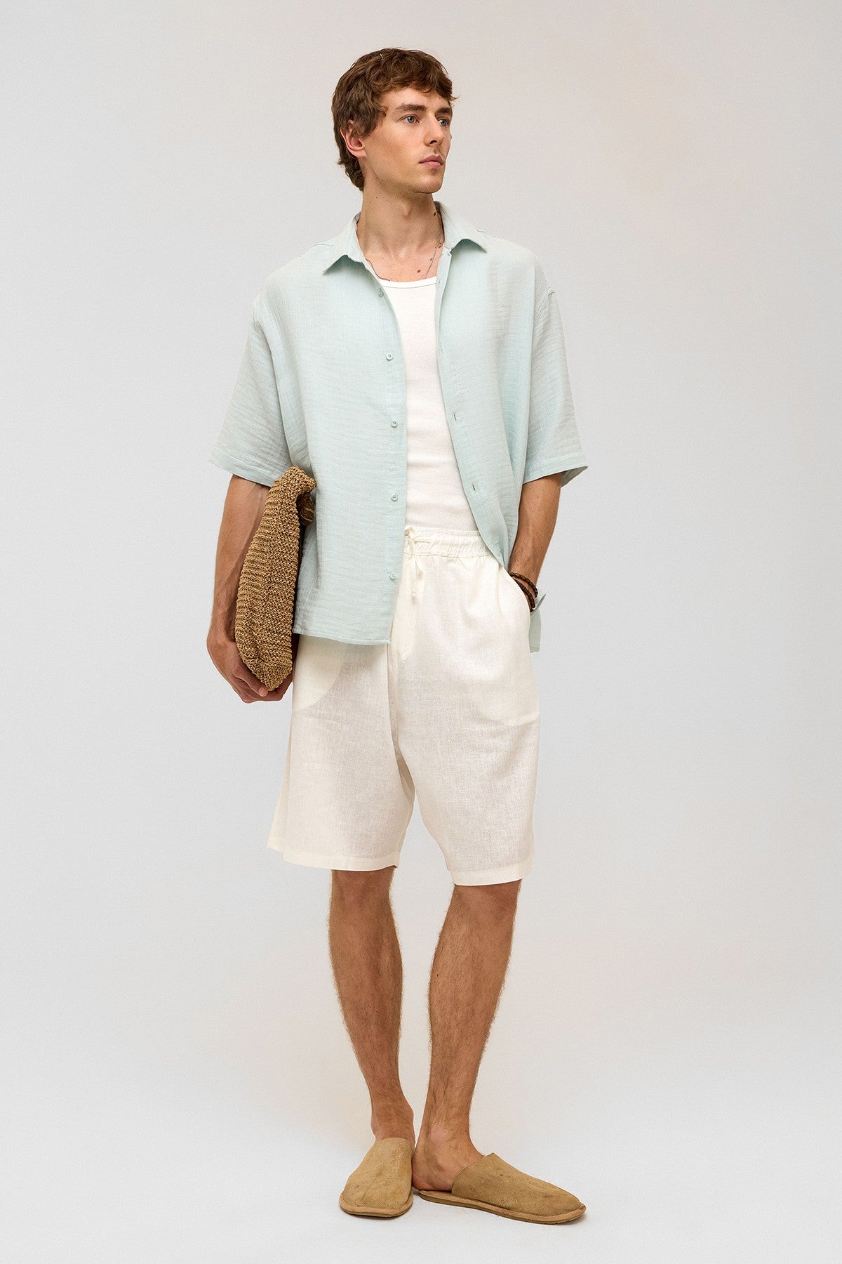 Oversized Short-Sleeved Muslin Shirt
