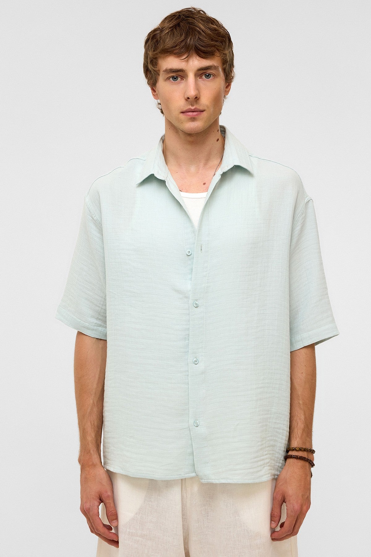 Oversized Short-Sleeved Muslin Shirt