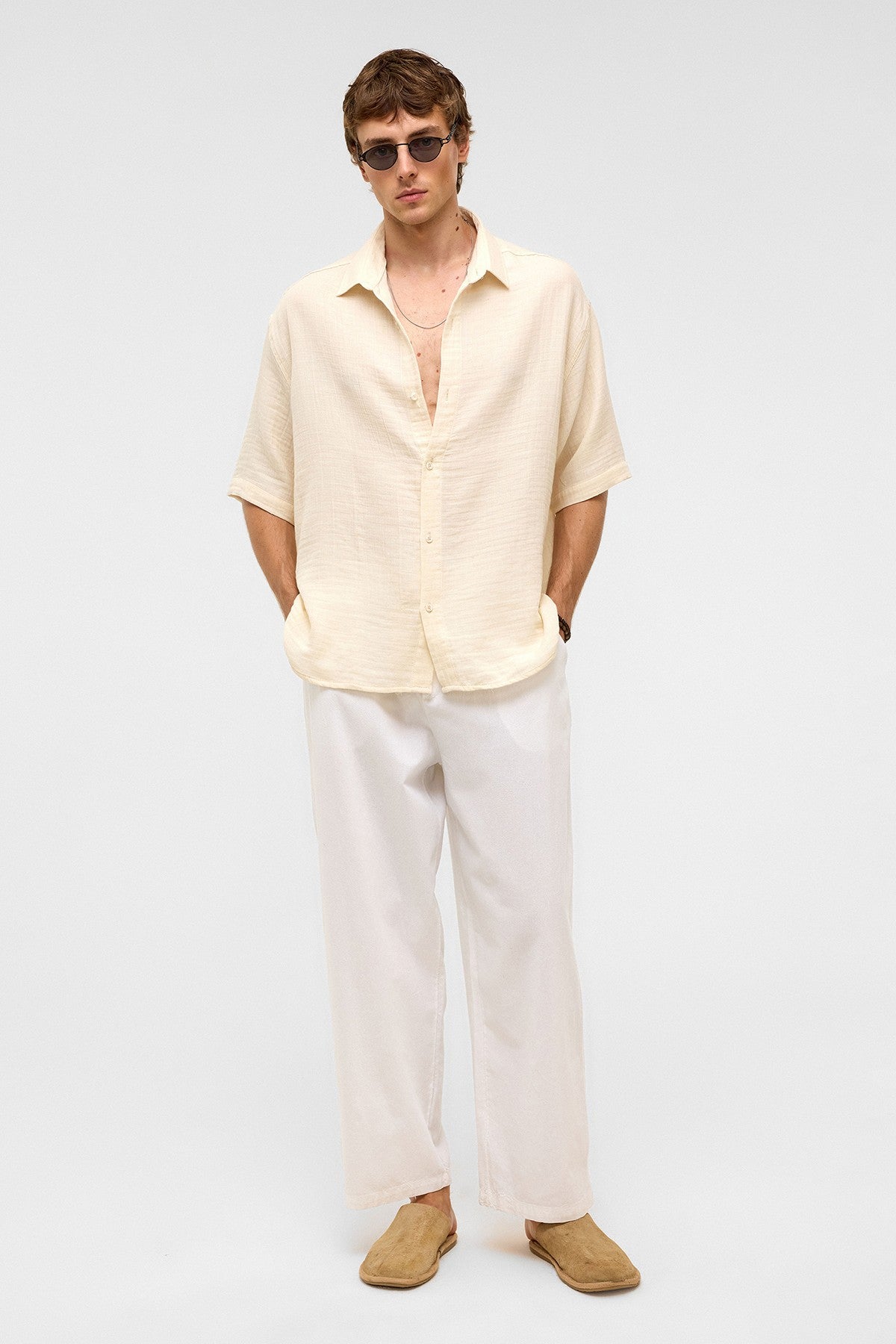 Oversized Short-Sleeved Muslin Shirt