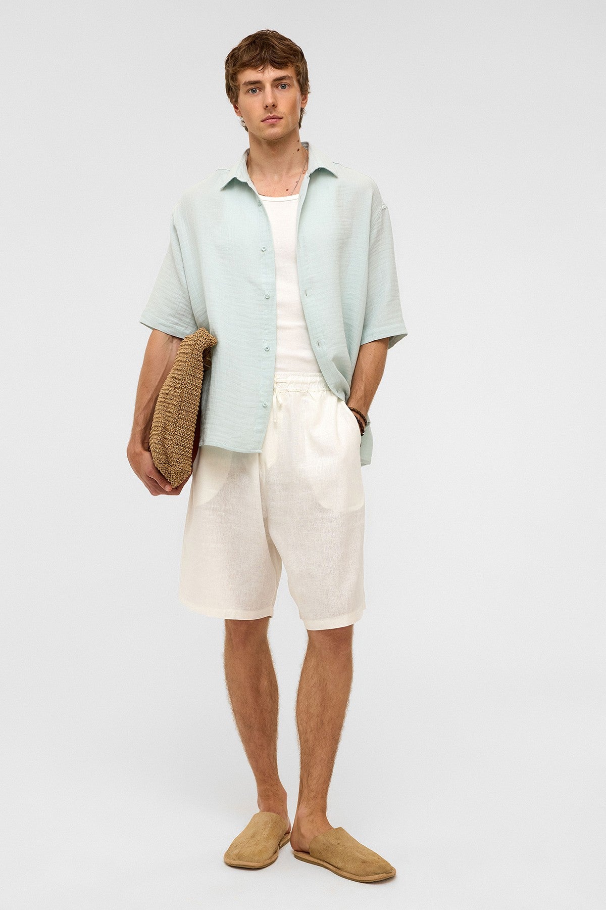 Oversized Short-Sleeved Muslin Shirt