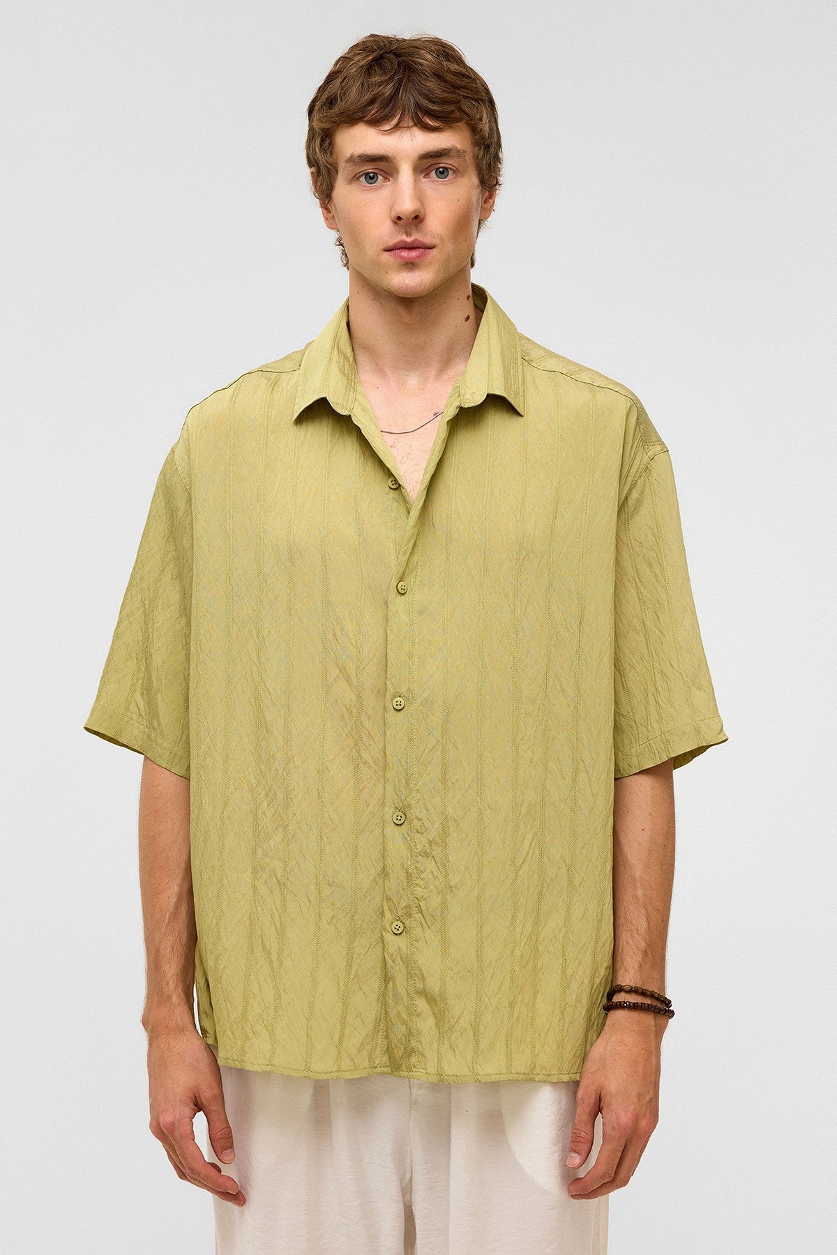 Oversized Striped Short-Sleeved Modal Shirt