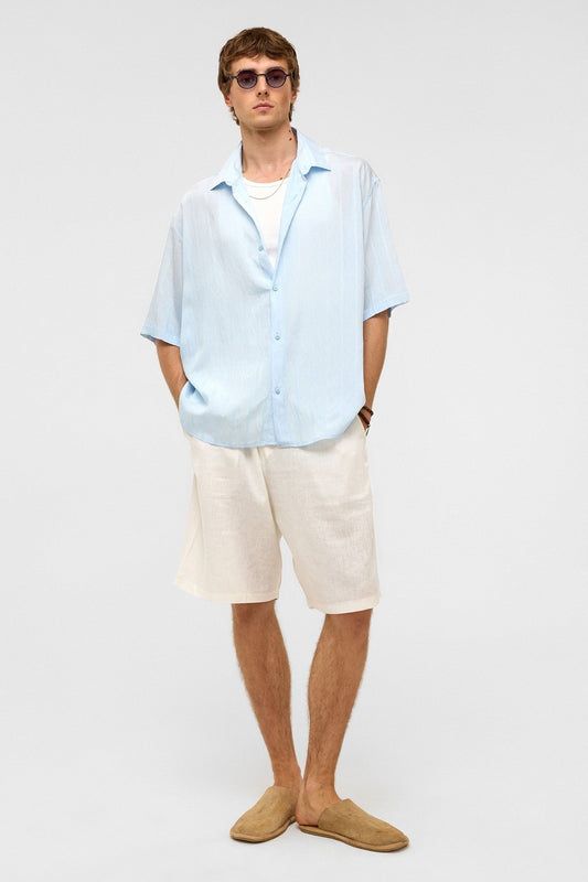 Oversized Striped Short-Sleeved Modal Shirt