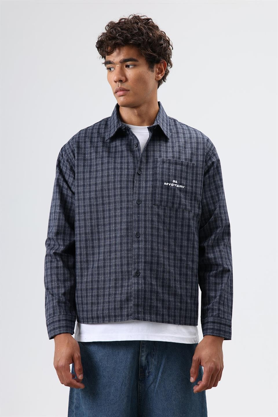 Oversized Checkered Long-Sleeve Shirt
