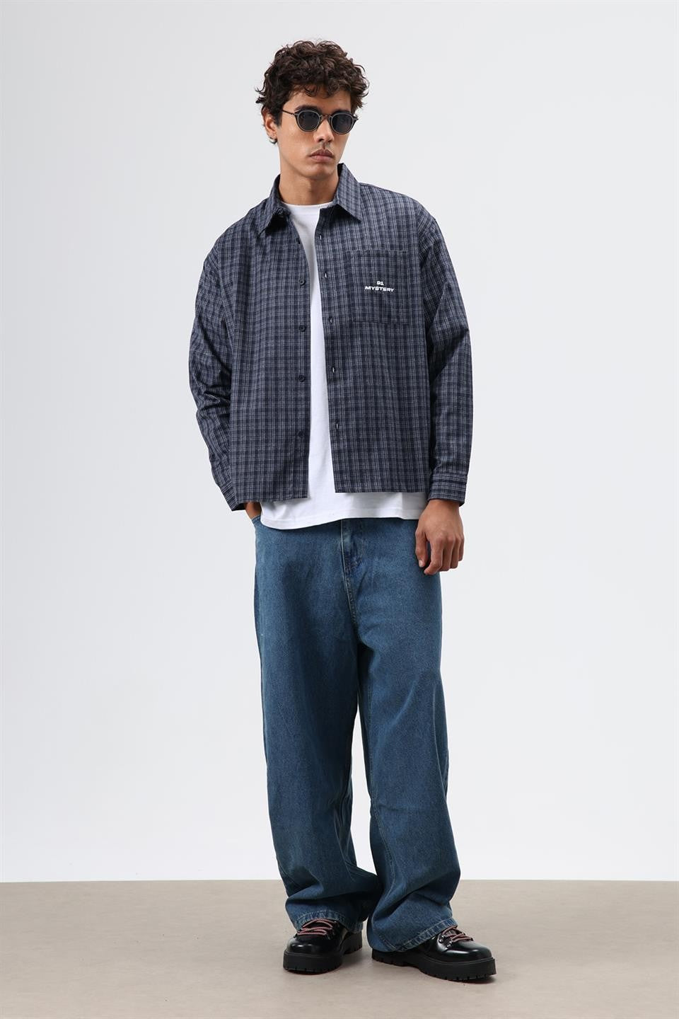 Oversized Checkered Long-Sleeve Shirt