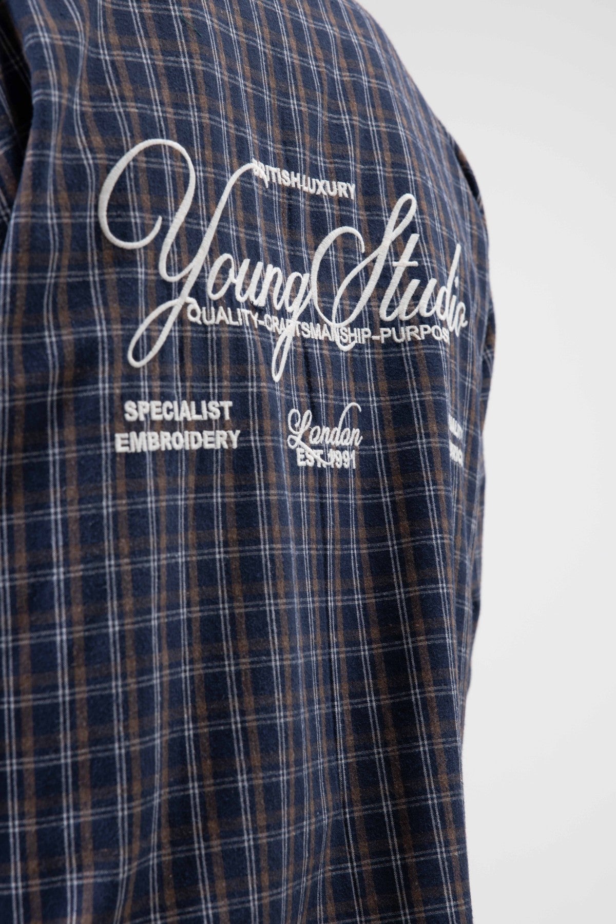 Oversized Checkered Long-Sleeve Shirt with Back Print