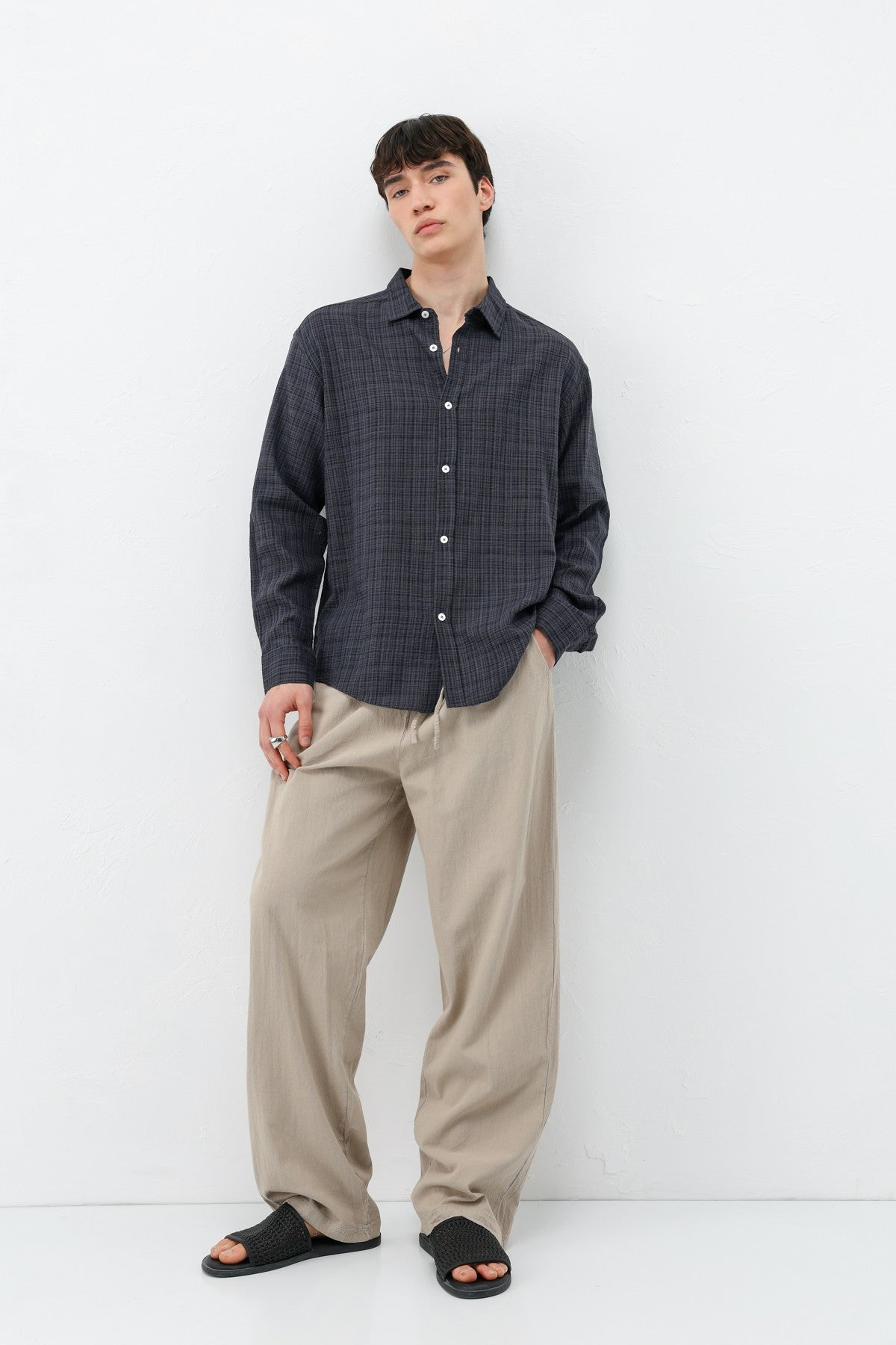 Textured Linen-Look Oversized Shirt