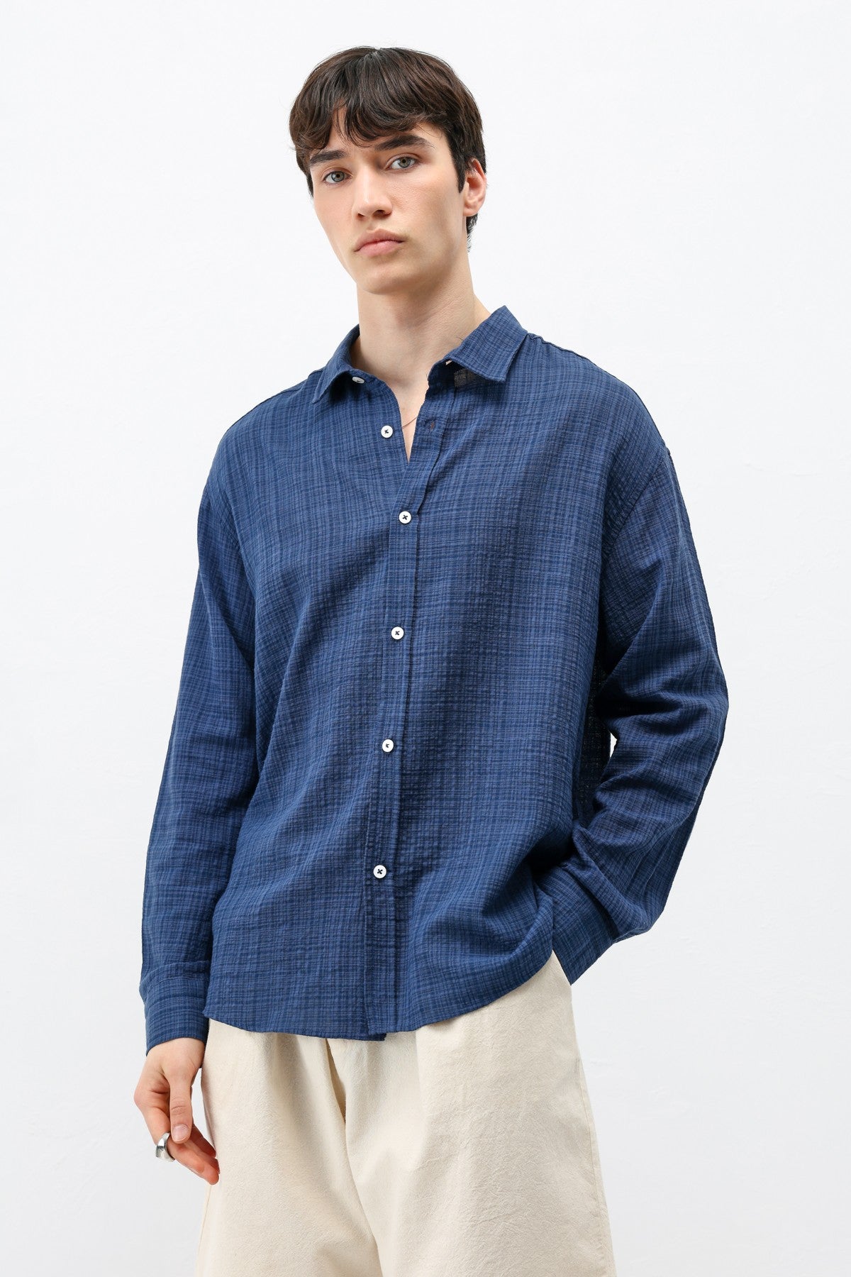 Textured Linen-Look Oversized Shirt