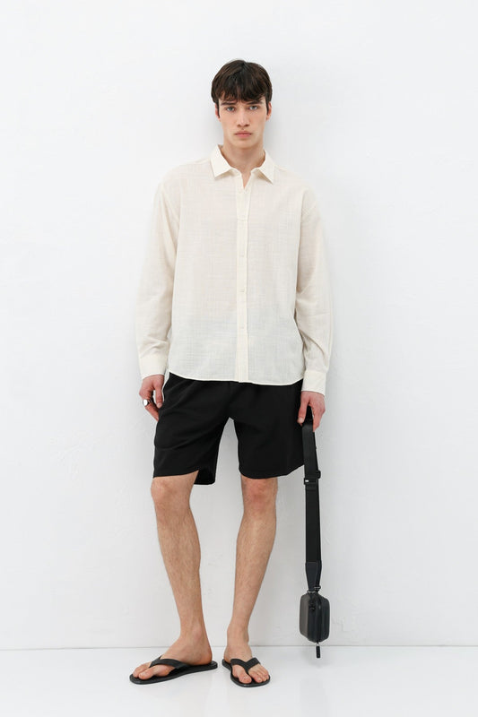 Textured Linen-Look Oversized Shirt