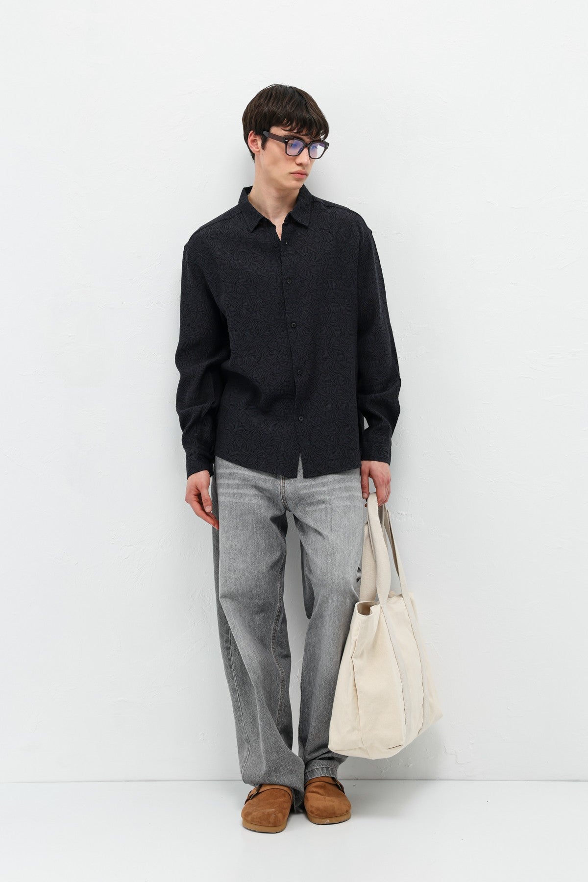 Oversized Patterned Linen Shirt